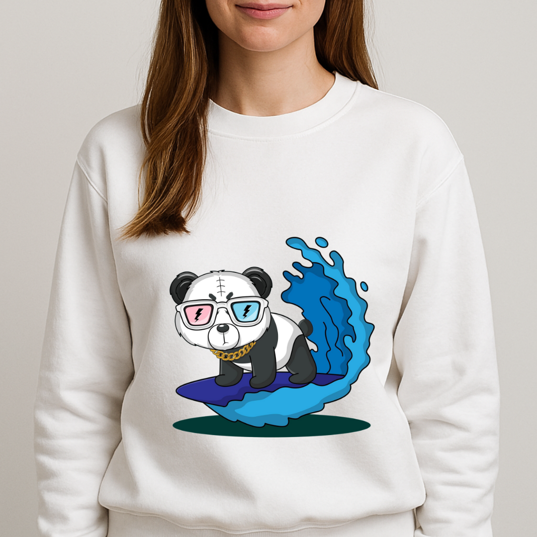 Panda Swimming Sweatshirt White