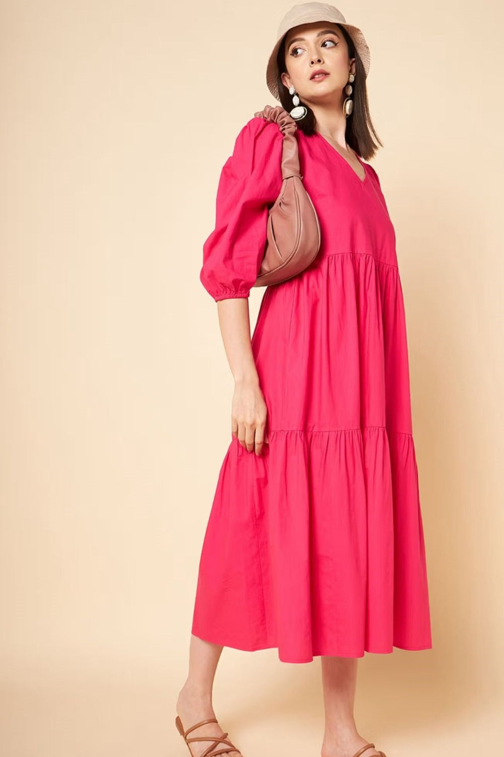 Women Fit and Flare Pink Midi/Calf Length Dress