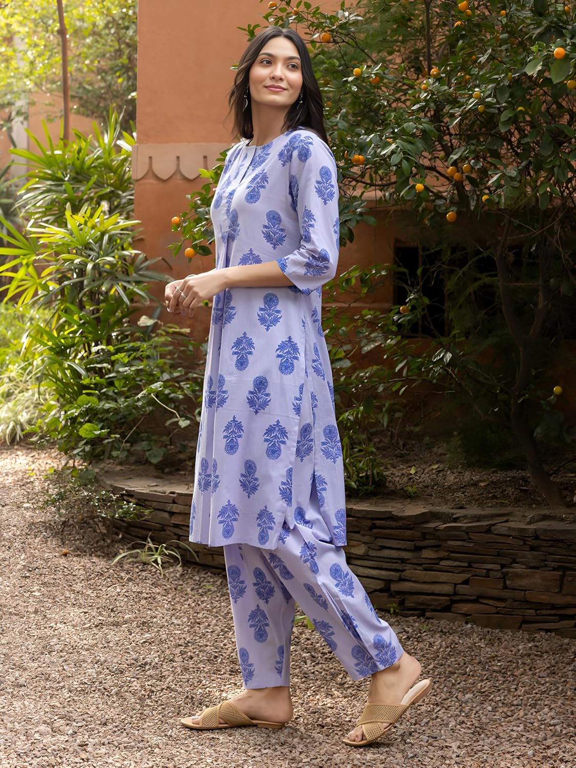 LookMark Women's Cotton Blend Trendy Regular Fit Solid Printed Kurti with Stright Bottom |Kurti Set for Women