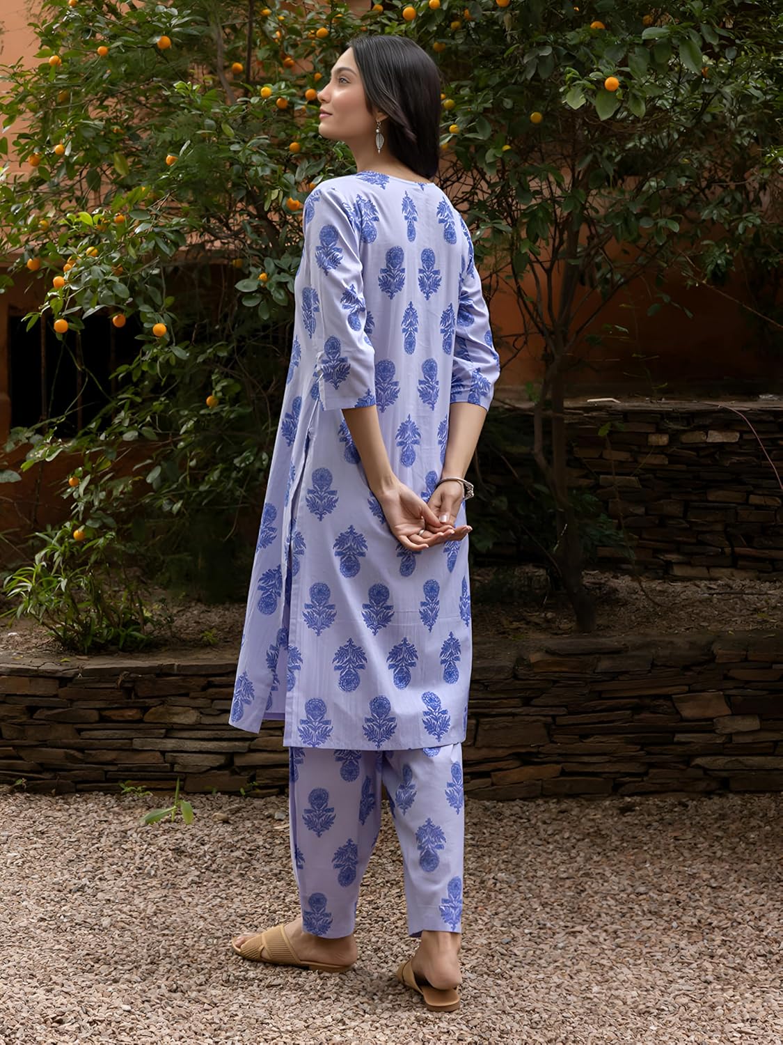 LookMark Women's Cotton Blend Trendy Regular Fit Solid Printed Kurti with Stright Bottom |Kurti Set for Women