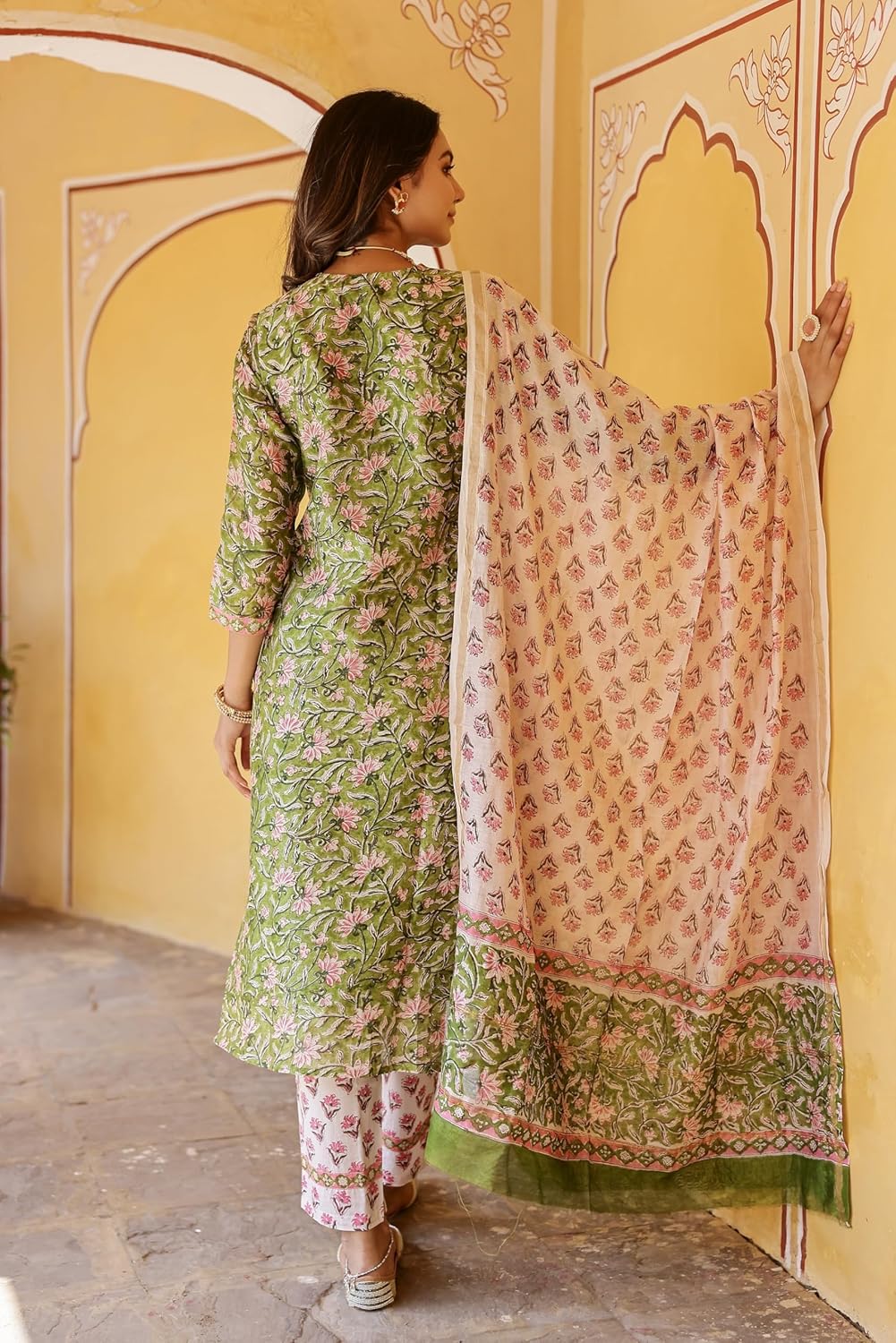 LookMark Women's Cotton Blend Printed Kurta with Pant & Dupatta| Kurta with Pants and Dupatta Set