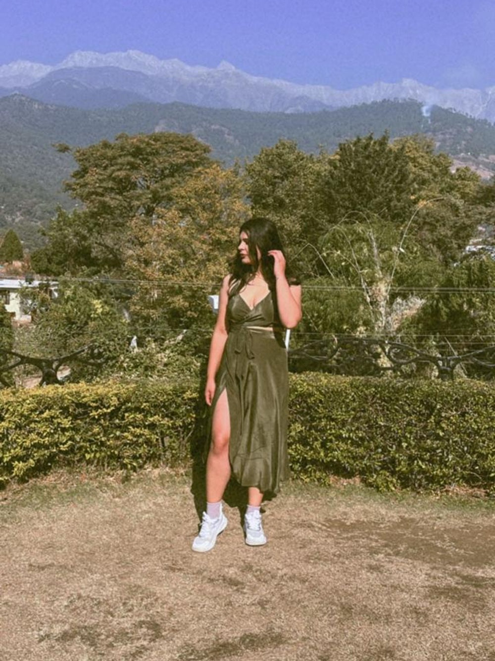 Olive Trail Wrap Dress