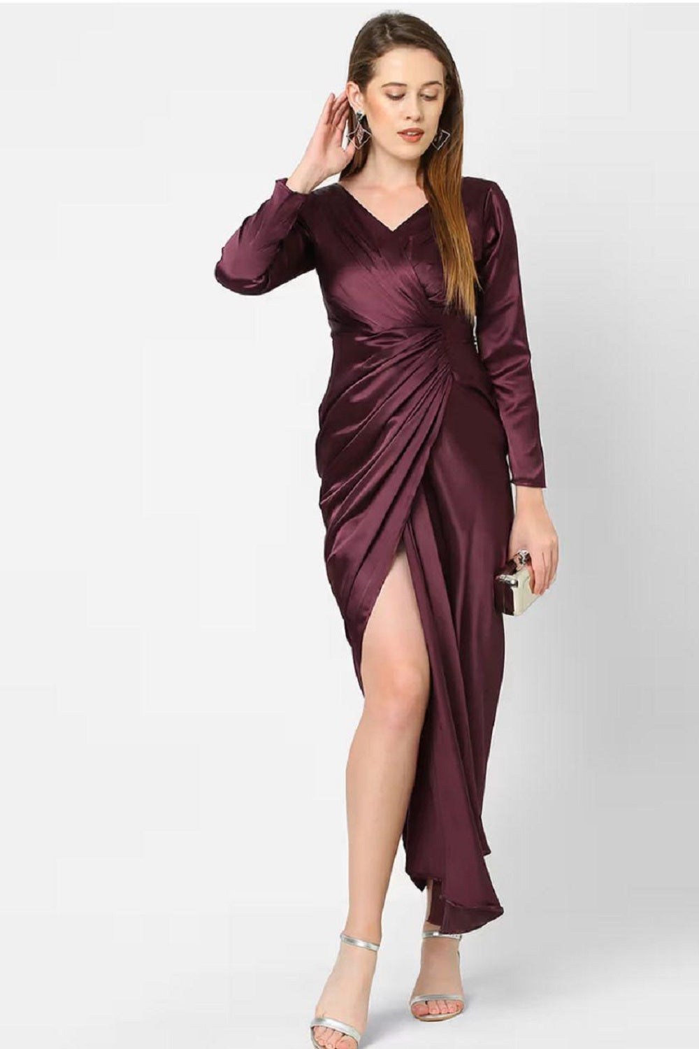 MISH Maroon V Neck Wrap Dress