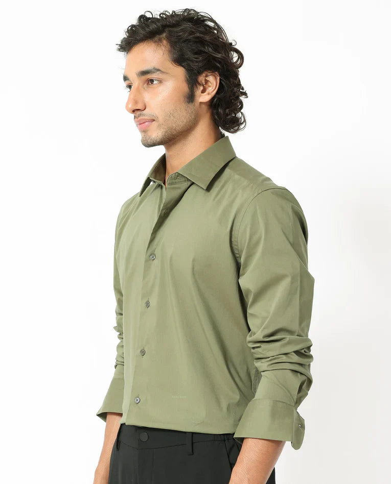 COTTON STRETCH PLAIN SHIRT BENEDICT - LIGHT OLIVE