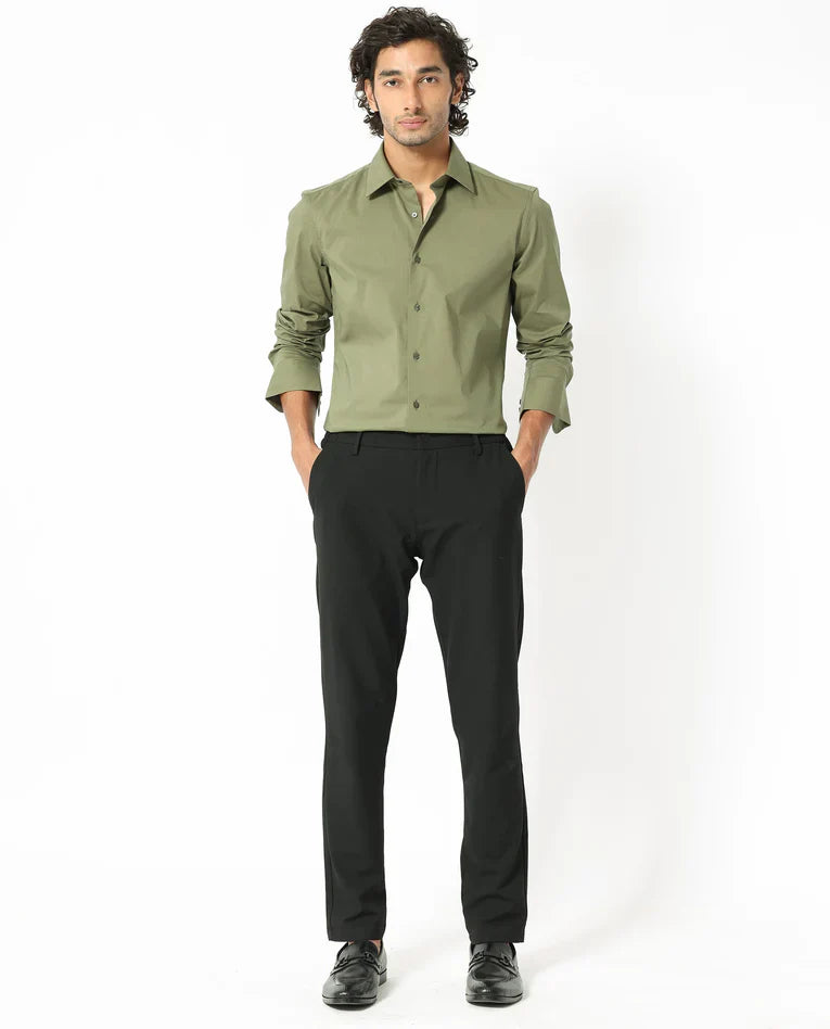 COTTON STRETCH PLAIN SHIRT BENEDICT - LIGHT OLIVE