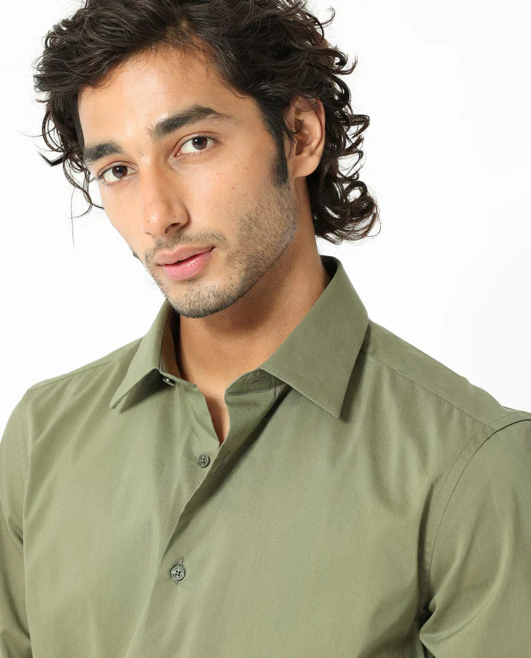 COTTON STRETCH PLAIN SHIRT BENEDICT - LIGHT OLIVE