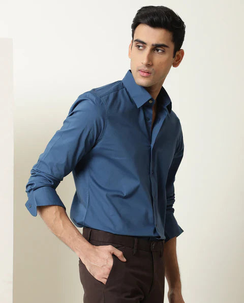 COTTON STRETCH PLAIN SHIRT BENEDICT - BLUE