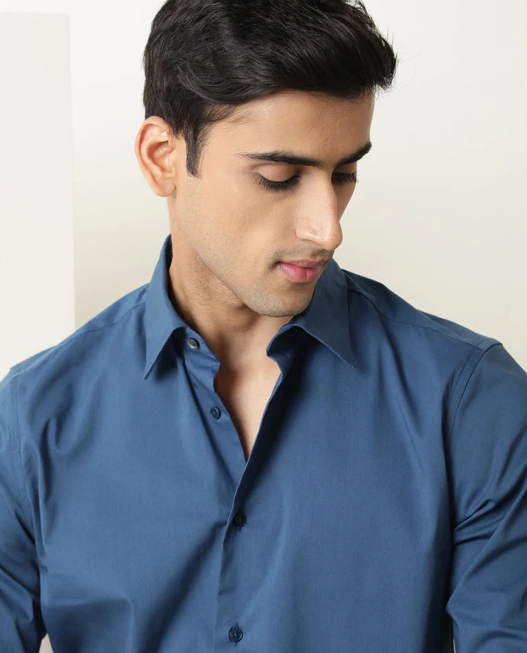 COTTON STRETCH PLAIN SHIRT BENEDICT - BLUE