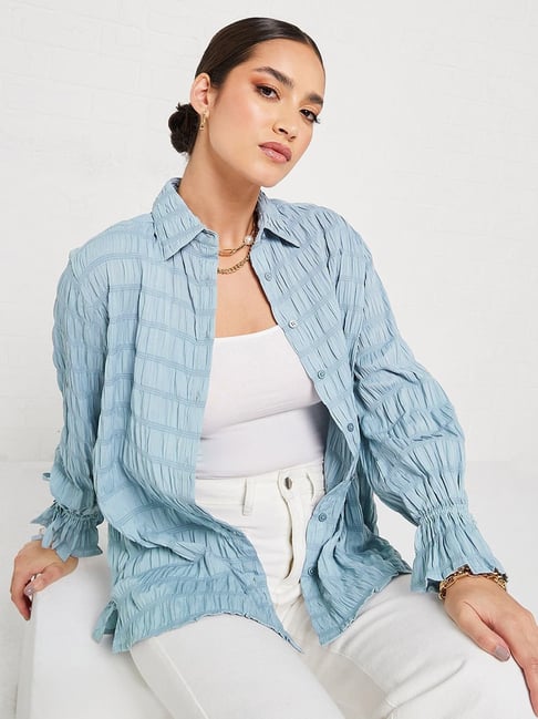 Styli Blue Self Pattern Shirt