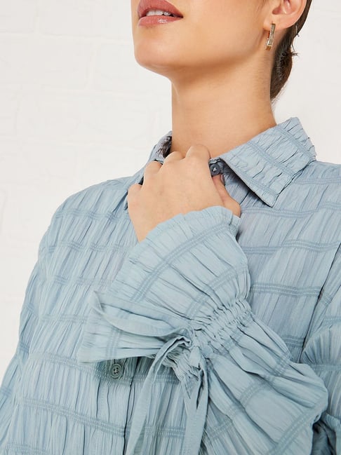 Styli Blue Self Pattern Shirt