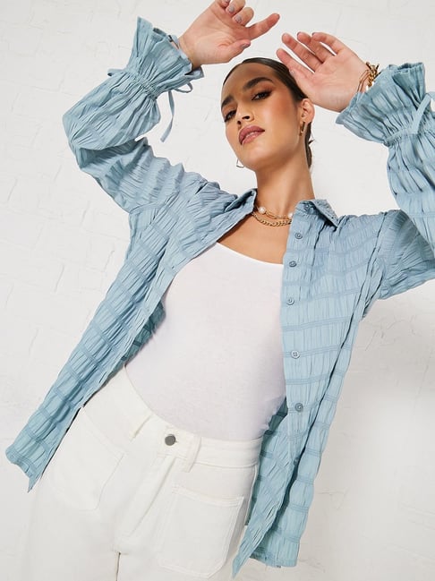 Styli Blue Self Pattern Shirt