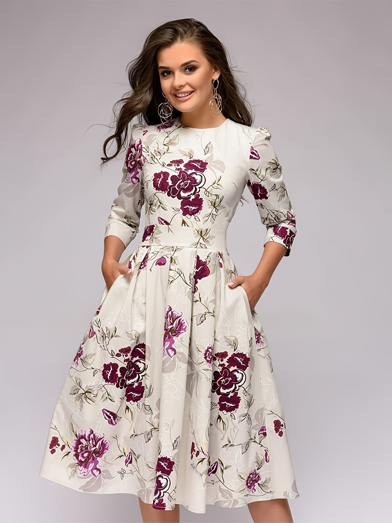 WesternStitch Women Elegant Floral Print Half Sleeve Midi Dress WesternStitch