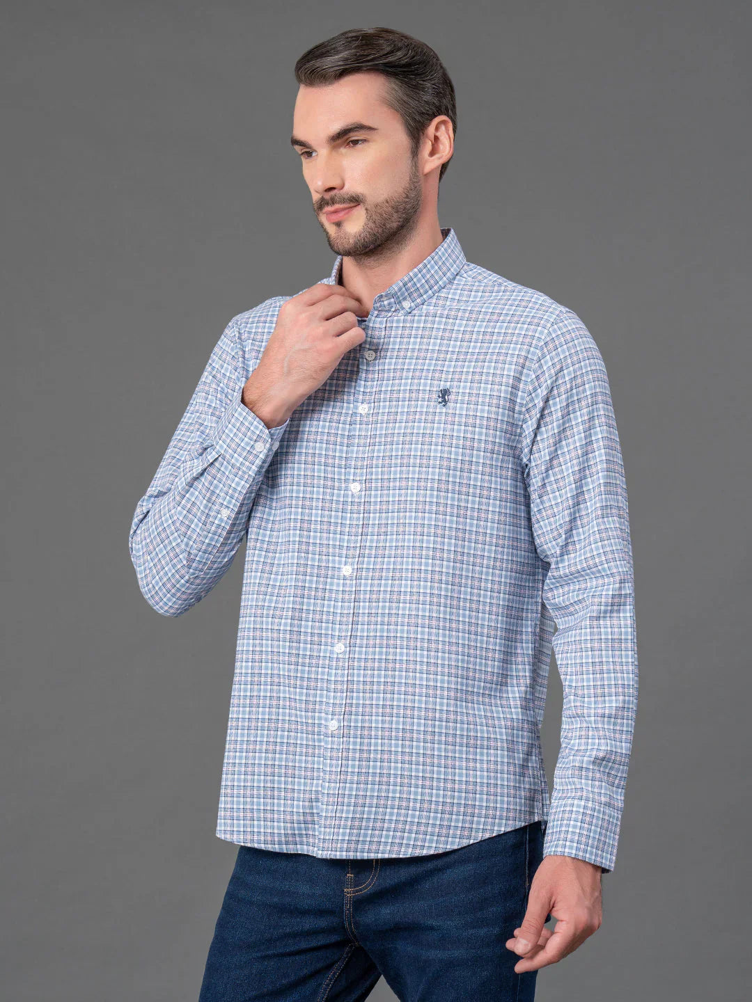 Steel Blue Checked Shirt for Men