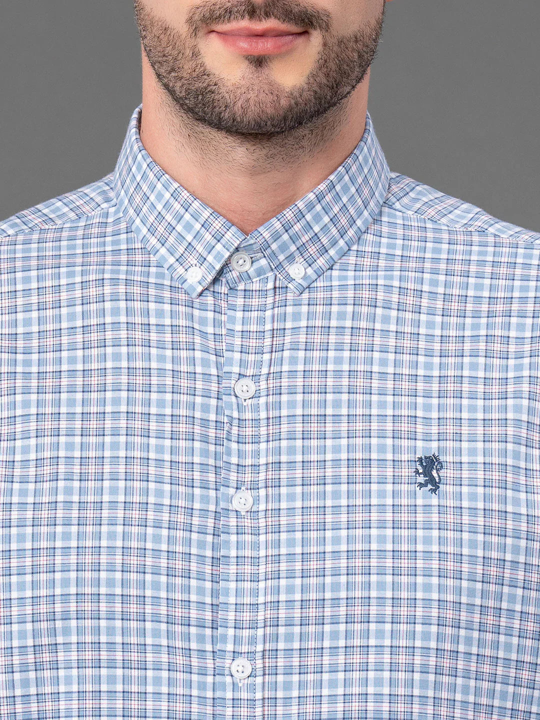 Steel Blue Checked Shirt for Men