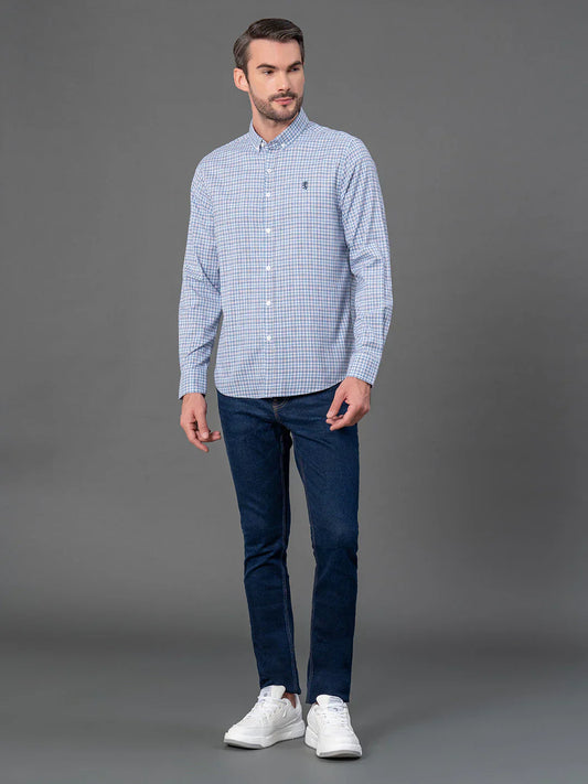 Steel Blue Checked Shirt for Men