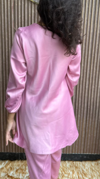 Women's Pink Solid Co-Ord Set with Kurta & Pants