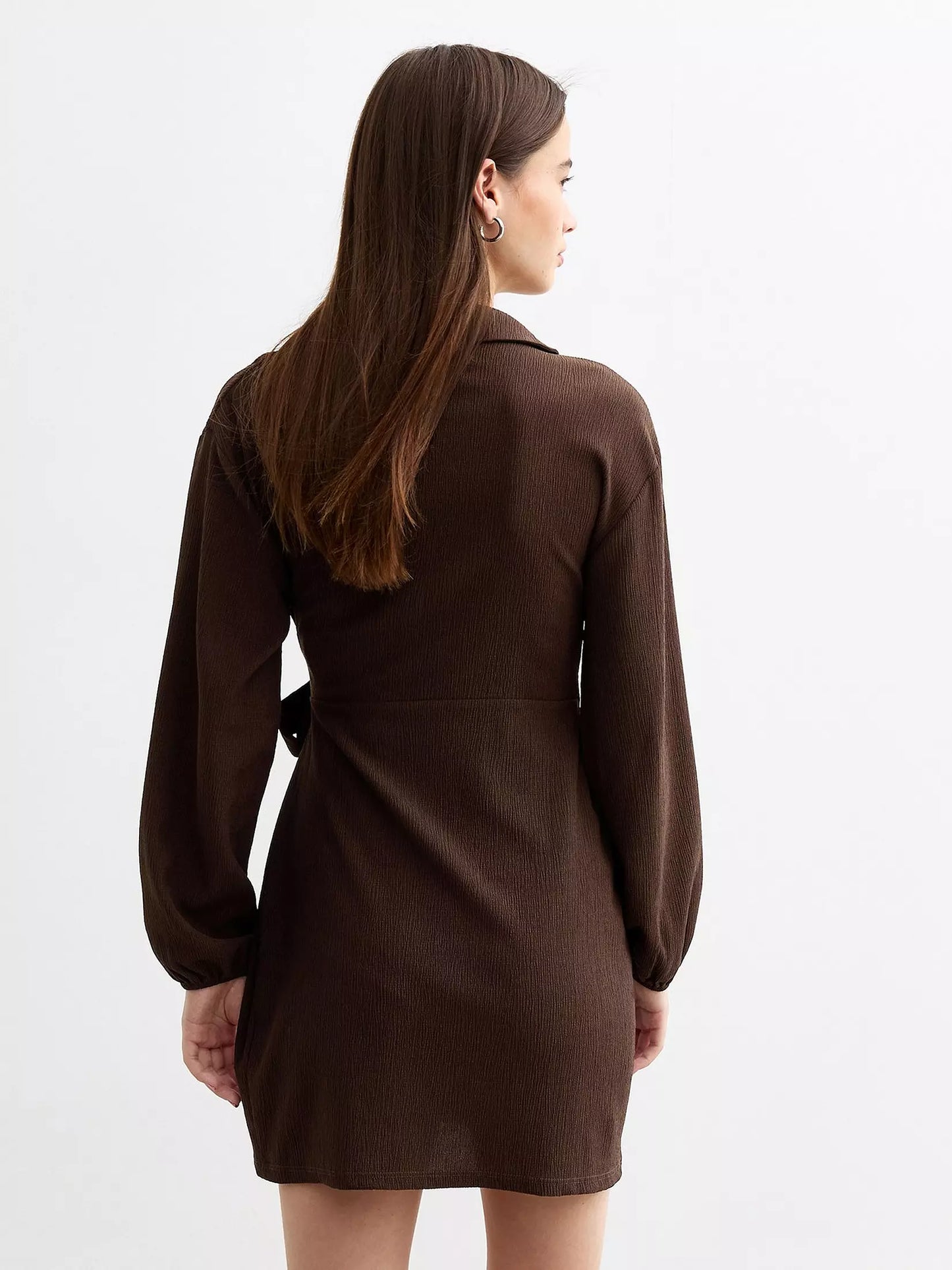 Collar Wrap Mini Dress - Brown