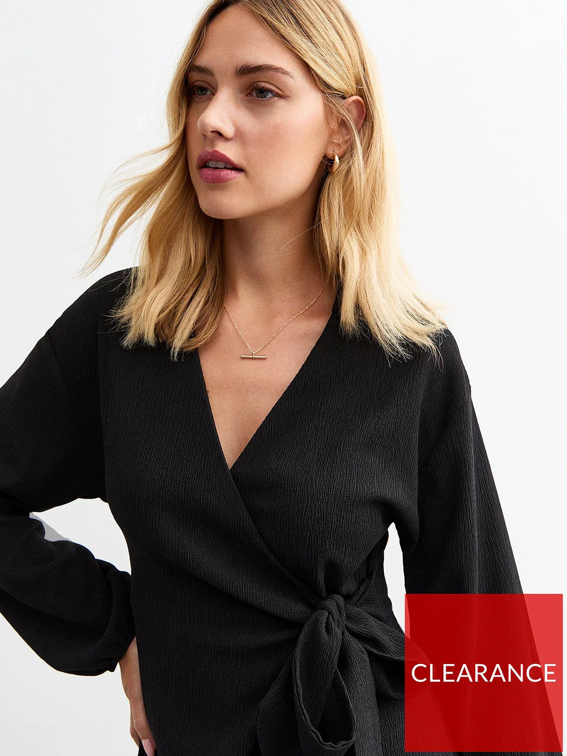 Collar Wrap Mini Dress - Black