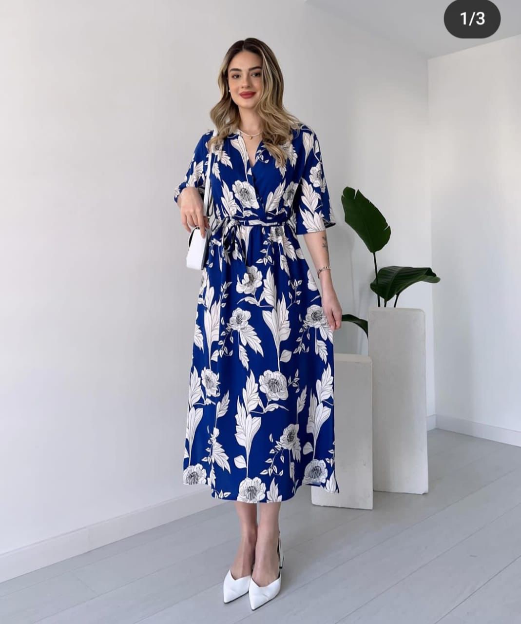 Cotton Midi with V-Neck Gown Dress