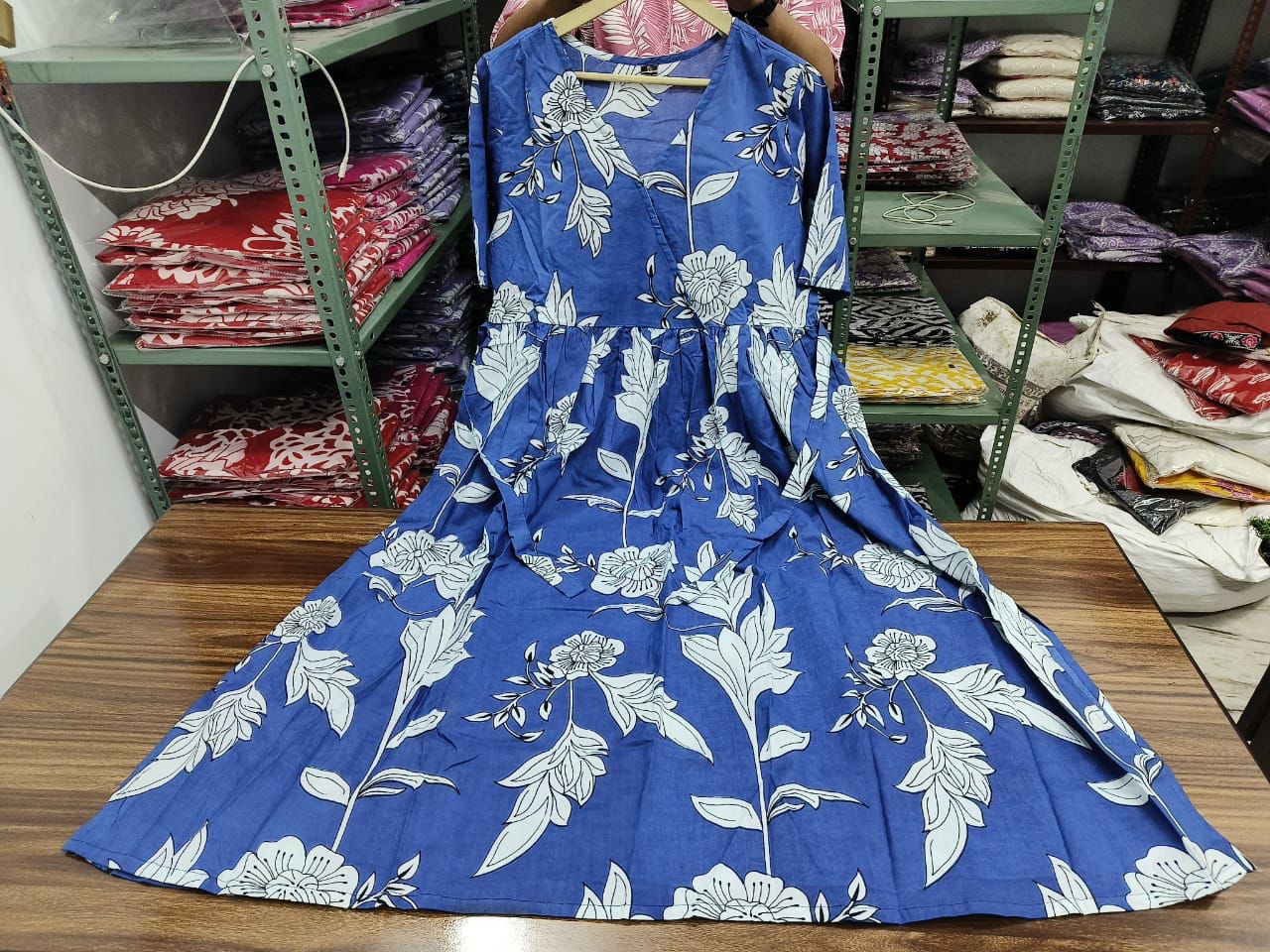 Cotton Midi with V-Neck Gown Dress