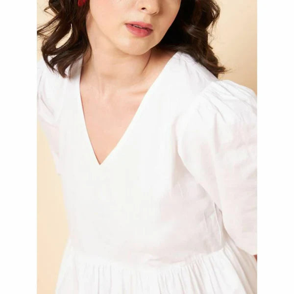 Women Fit and Flare White Midi/Calf Length Dress
