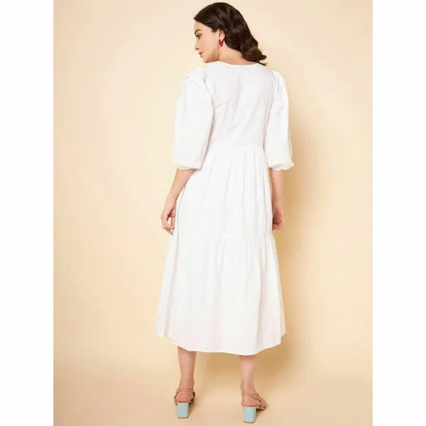 Women Fit and Flare White Midi/Calf Length Dress