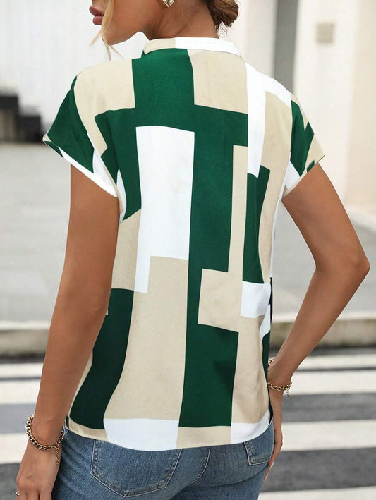 🧩 Modern Maze Geometric V-Neck Shirt – Bold Blocks, Clean Lines WesternStitch