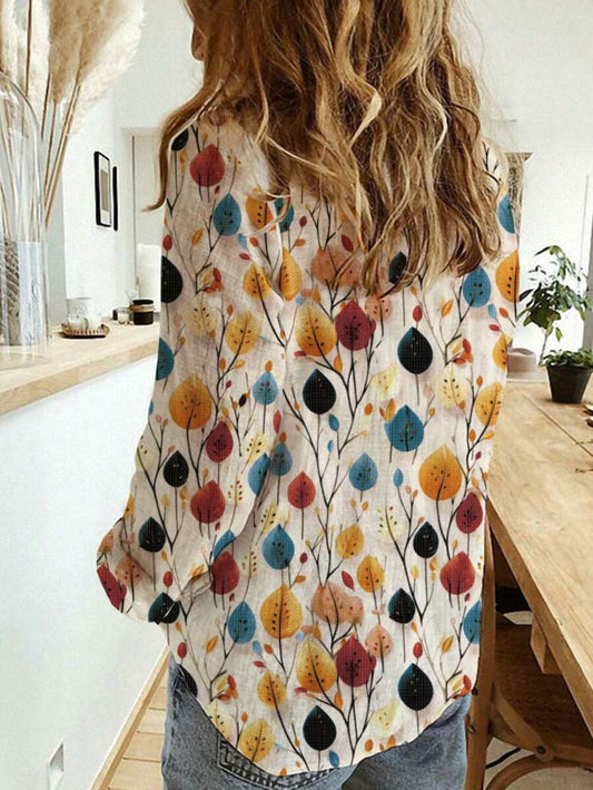 Women's Autumn Leaf Print Button-Down Shirt β Lightweight WesternStitch