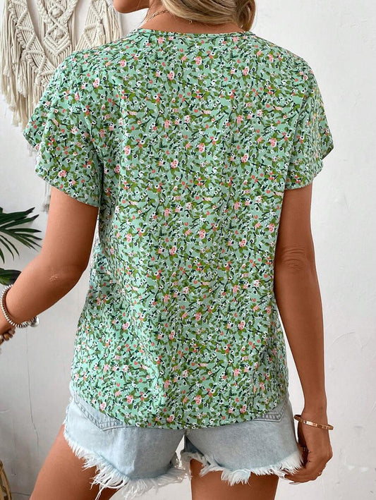 WesternStitchPrint Rolled-Up Short Sleeves Round Neckline Relaxed Fit Top For Women & Girls