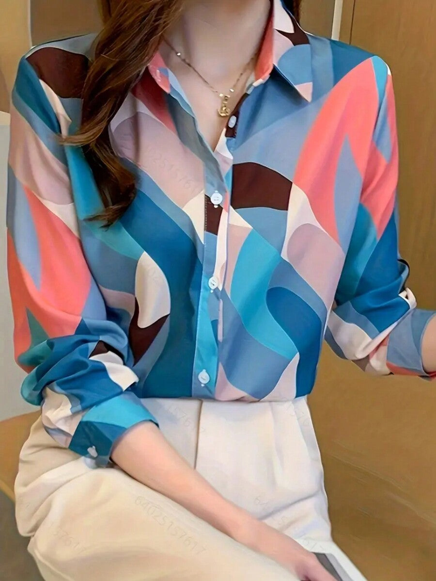 π¨ Retro Color Curve Abstract Shirt β Statement Elegance for Modern Women WesternStitch