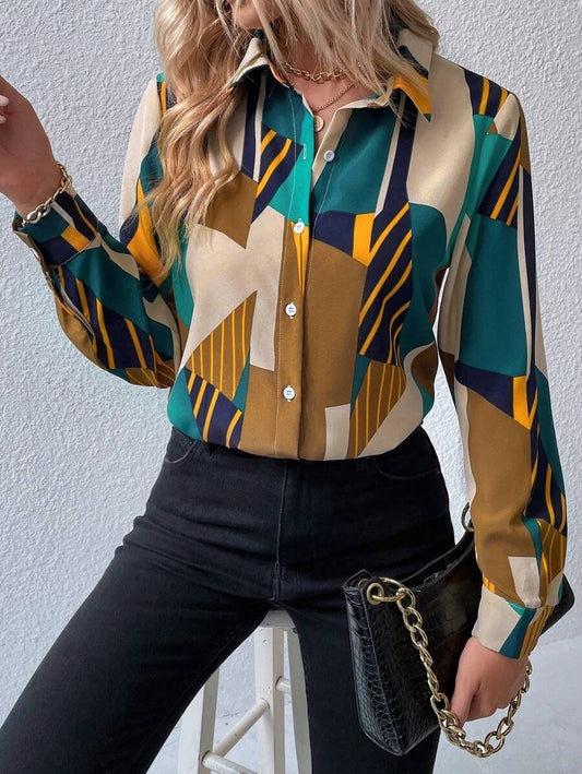 Modern Geometric Print Rayon Shirt for Women WesternStitch