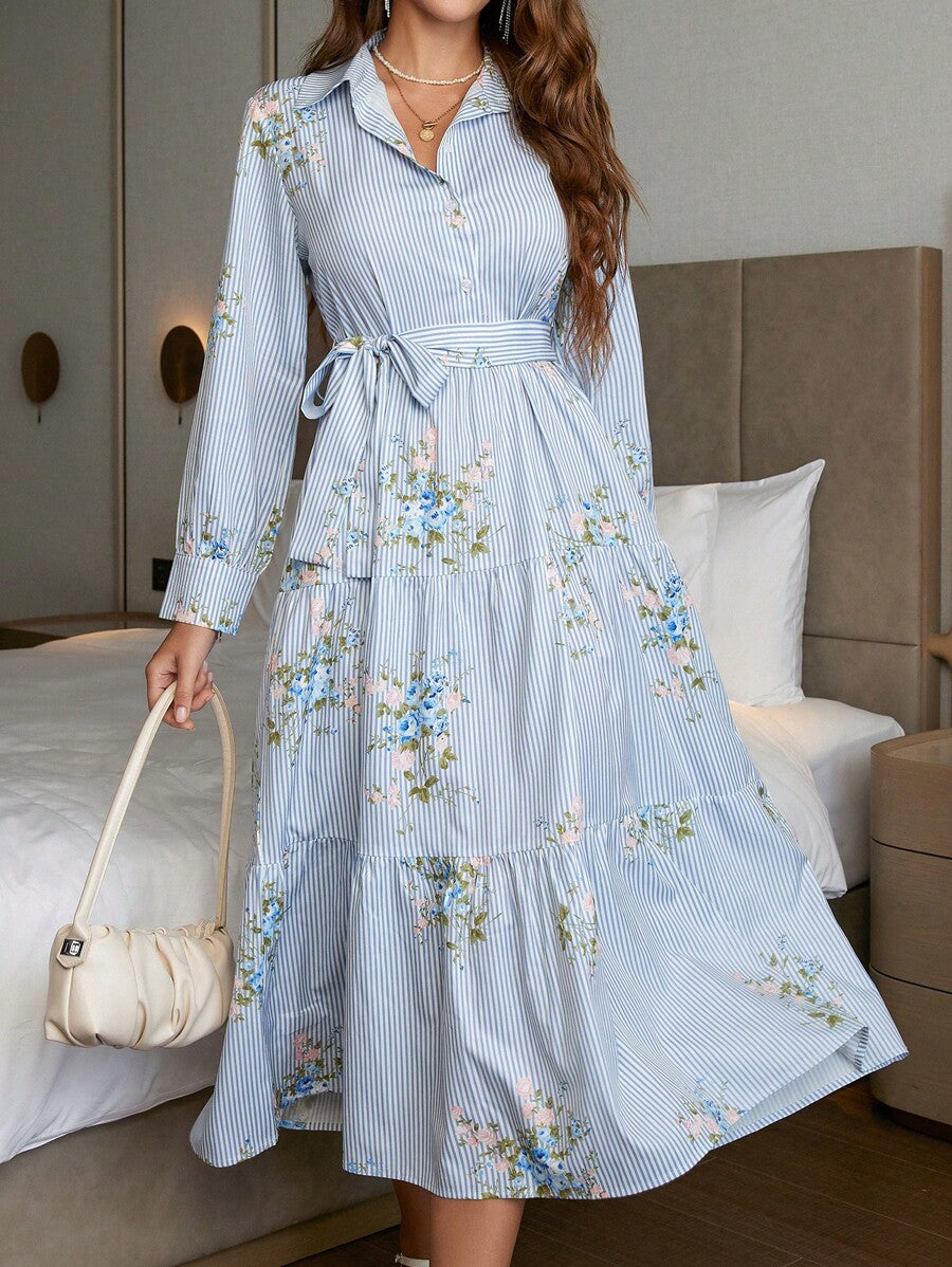 WesternStitch Floral Print Ruffle Hem Belted Dress WesternStitch