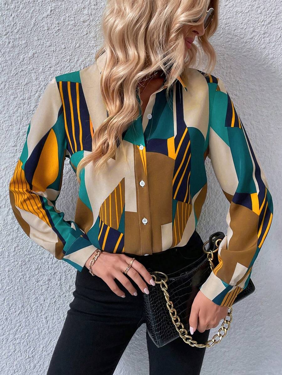 Modern Geometric Print Rayon Shirt for Women WesternStitch