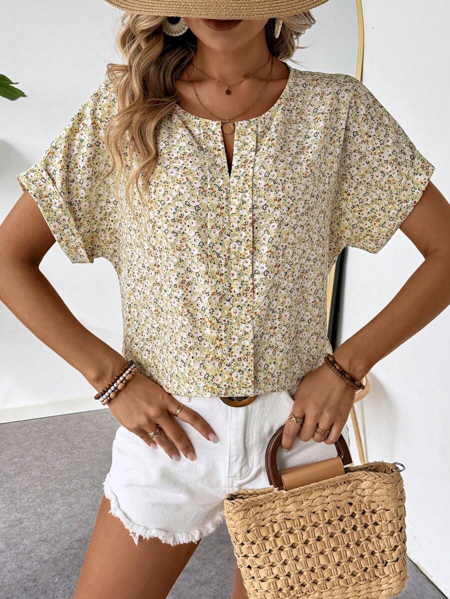 WesternStitchAbstract Stripe Print Rolled-Up Short Sleeves Round Neckline Relaxed Fit Top For Women & Girls