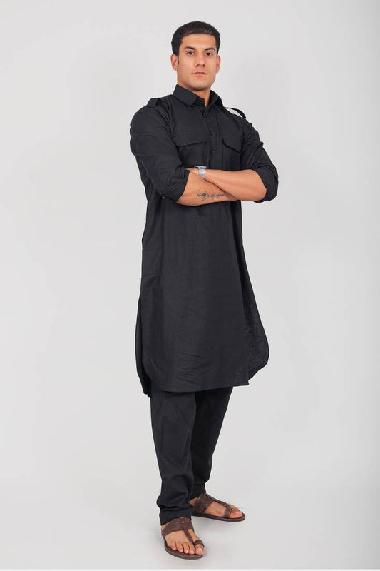 Bluesaanchi pathani black color kurta with trouser pant