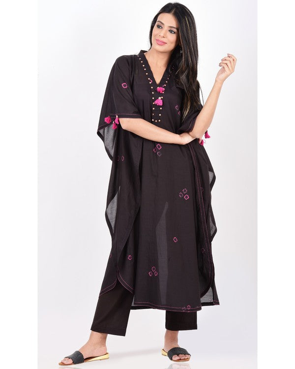 Pink on black bandhani kaftan with pants