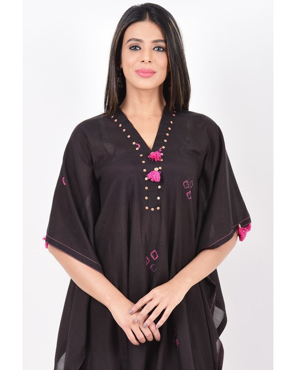 Pink on black bandhani kaftan with pants