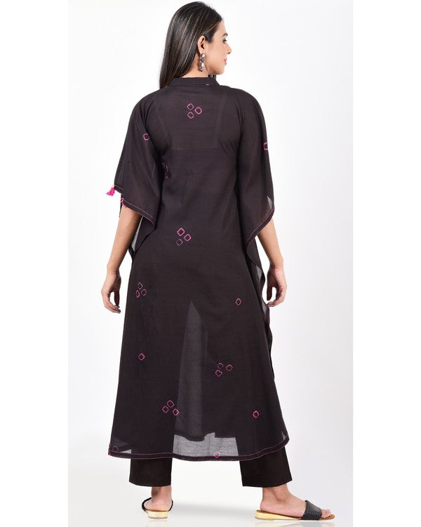 Pink on black bandhani kaftan with pants