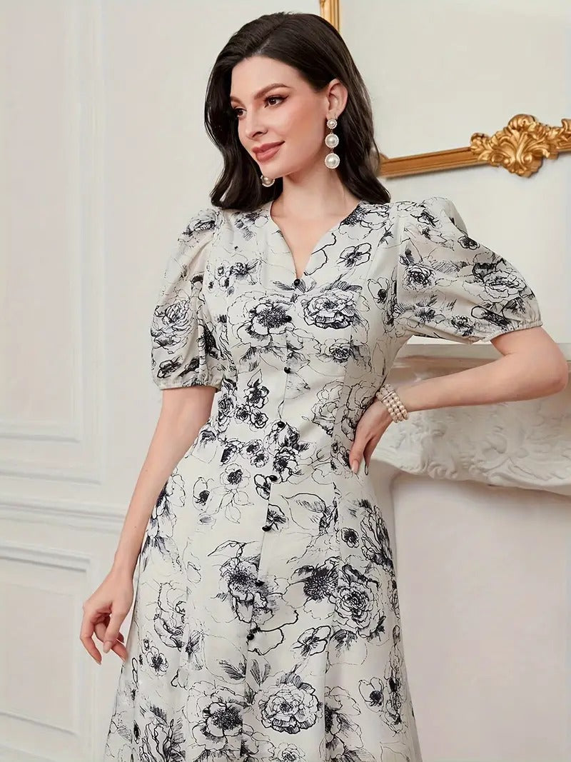 WesternStitch Cotton Fit and Flare Printed Cap Sleeve Coller-Neck Casual Maxi Dress WesternStitch