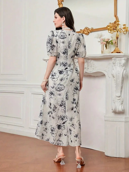 WesternStitch Cotton Fit and Flare Printed Cap Sleeve Coller-Neck Casual Maxi Dress WesternStitch