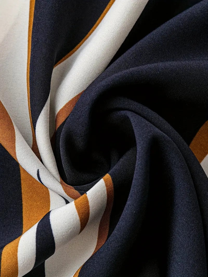 WesternStitch Abstract Print Surplice Neck Belted Dress, Casual Long Sleeve Dress WesternStitch