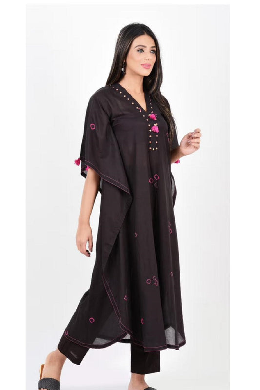 Pink on black bandhani kaftan with pants