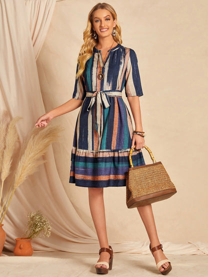 WesternStitch Brush Print Belted Ruffle Hem Dress WesternStitch
