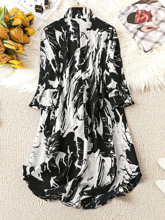 WesternStitch Graphic Print Roll Tab Sleeve Shirt Dress WesternStitch