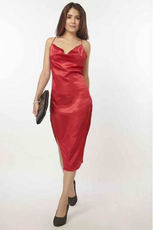 Red Satin Cowl Neck