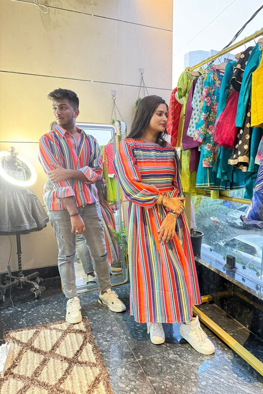 Wine Striped Couple Set