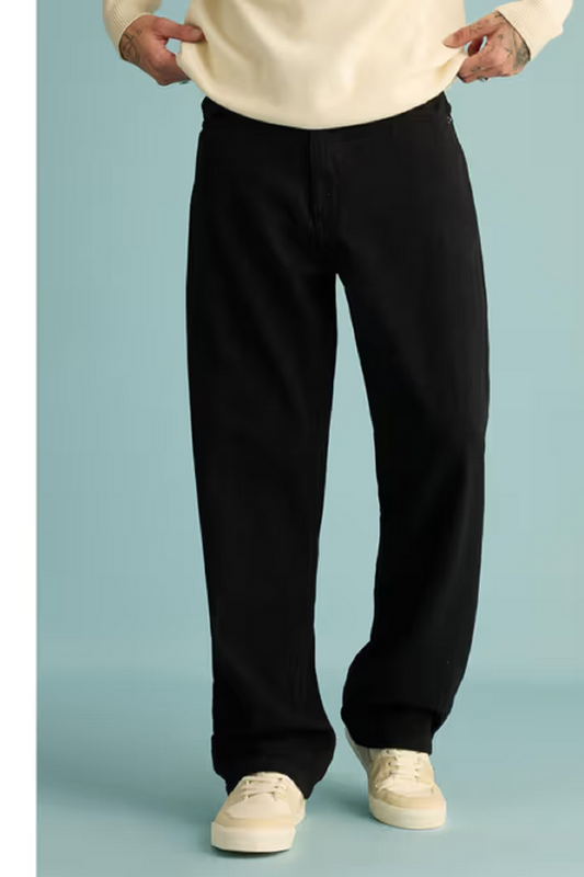Men Loose Fit High Rise Black Jeans