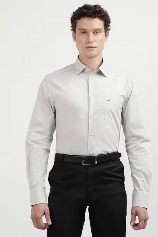 Tommy Hilfiger Grey Cotton Regular Fit Structured Shirt