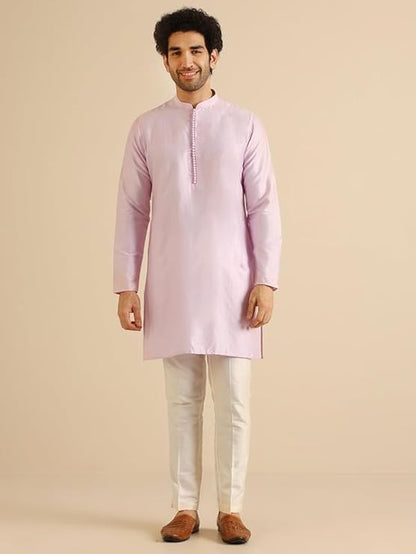 Men Lilac Textured Kurta Jacket Trouser Set
