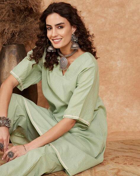 Women One-Shoulder Neck Straight Kurta Pants Set